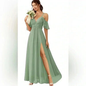 Off Shoulder Chiffon Bridesmaid Dress with Slit A line Bridesmaid Dress size 10